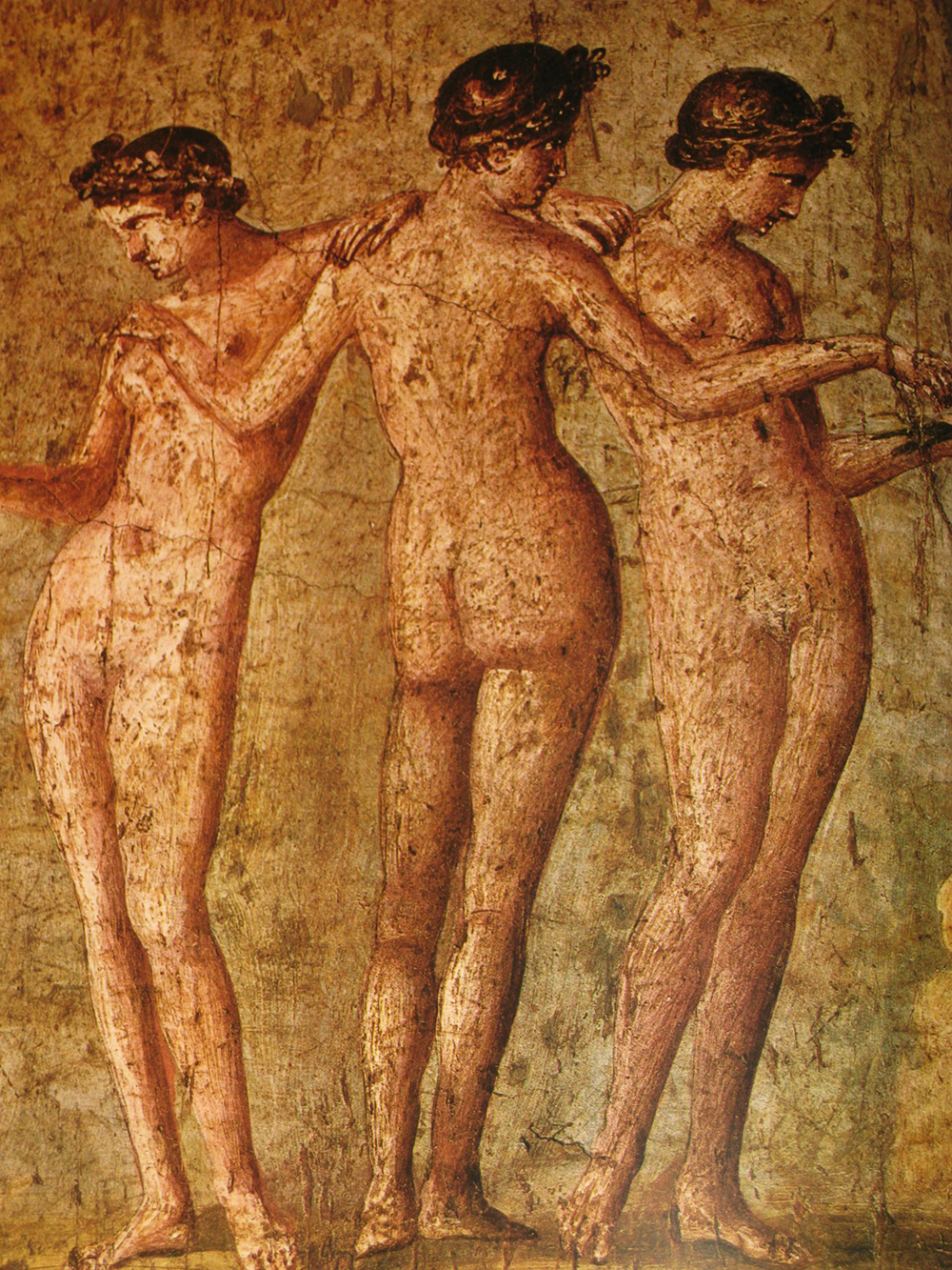 erotic art of pompeii, three woman standing together naked