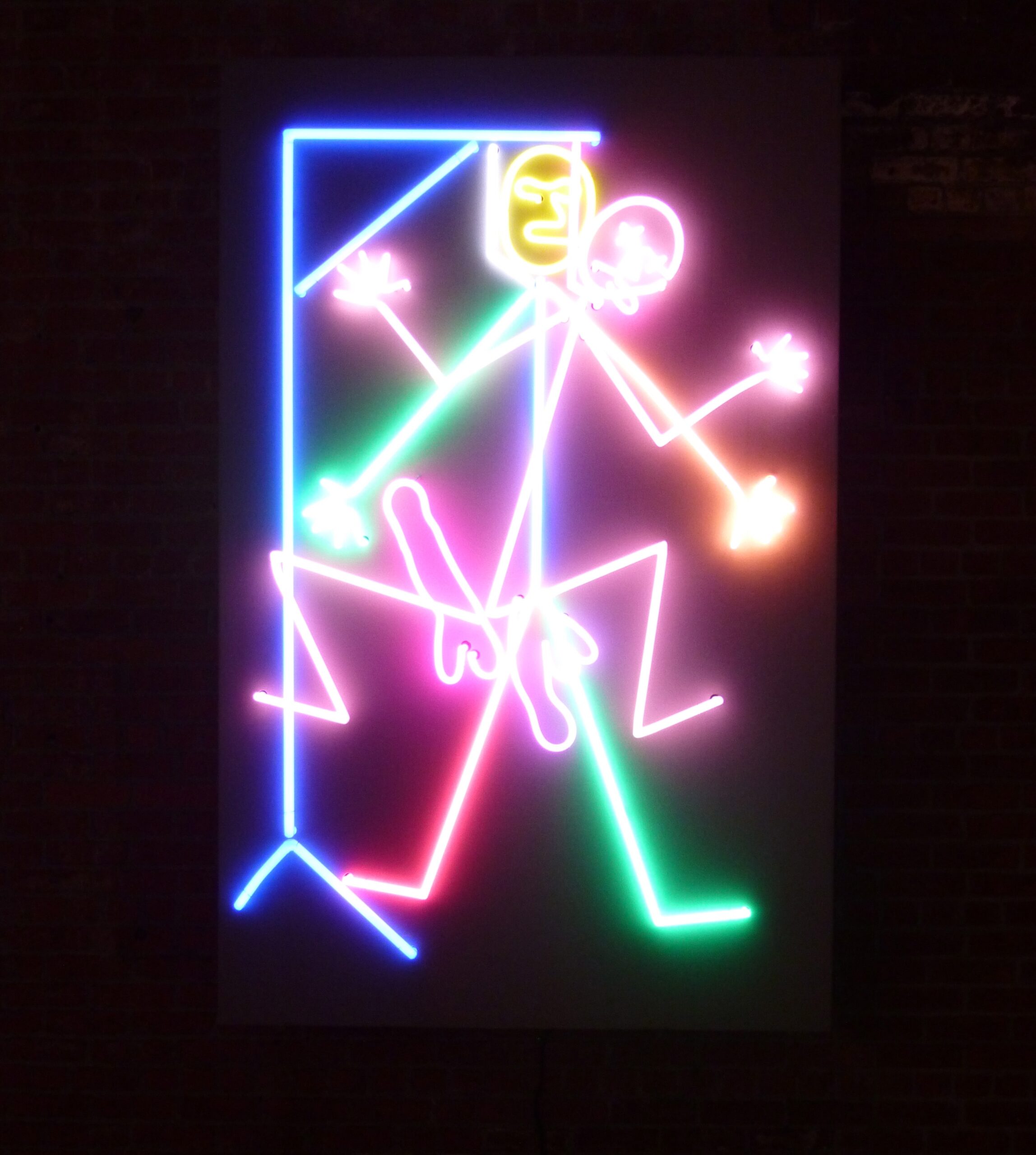neon lights, art, stick figure human, bruce nauman dia beacon