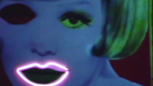 neon lips, art, abstract, mismatch eyes, green hair