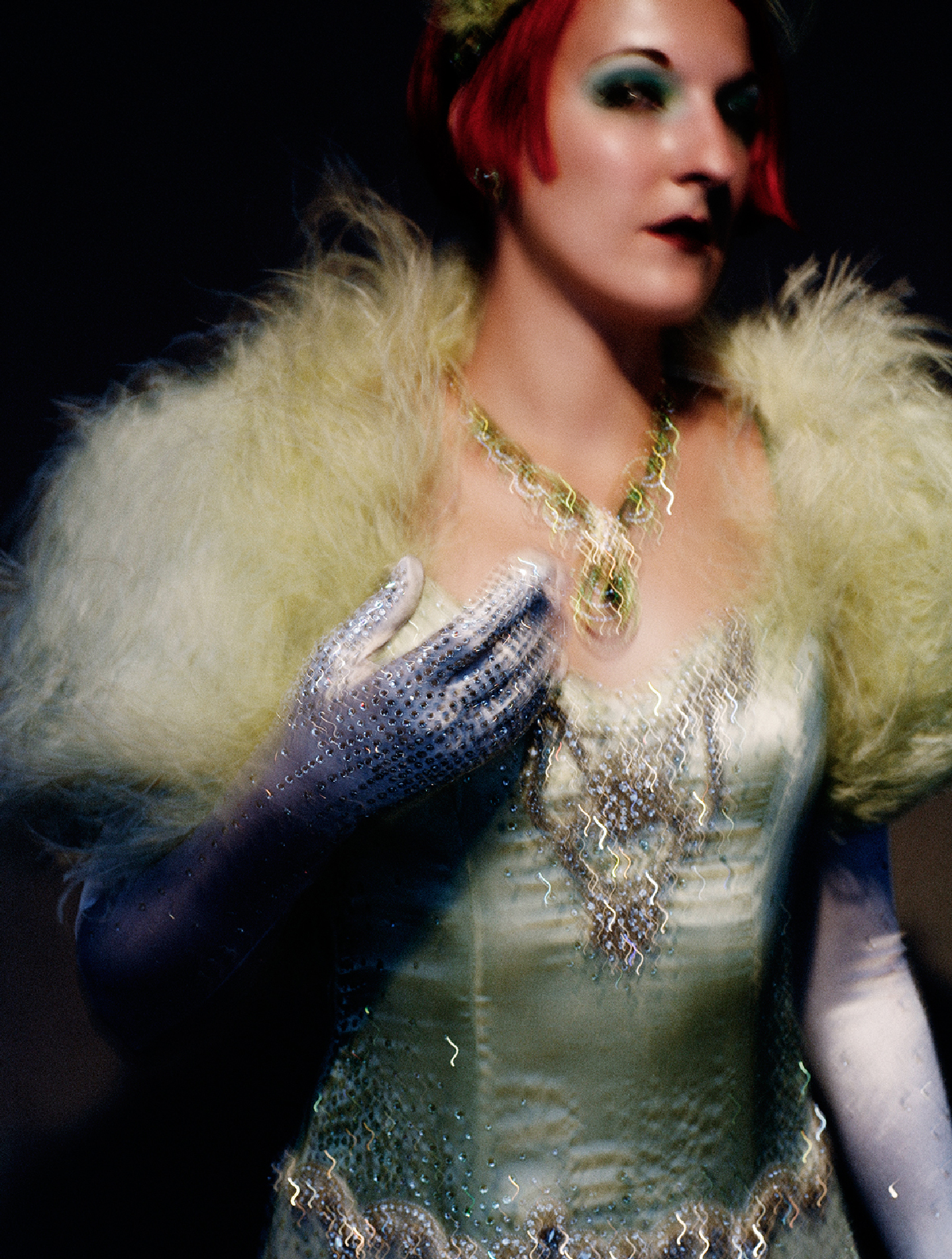 ADRIAN BUCKMASTER portraits, women with fur bomber and diamond gloves