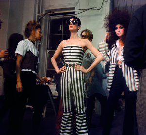 isaac mizrahi fashion, woman in striped jumpsuit