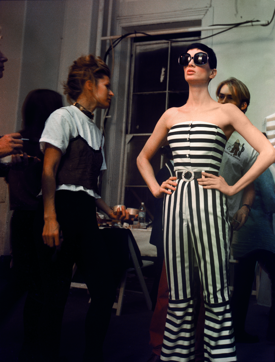isaac mizrahi fashion, woman in striped jumpsuit