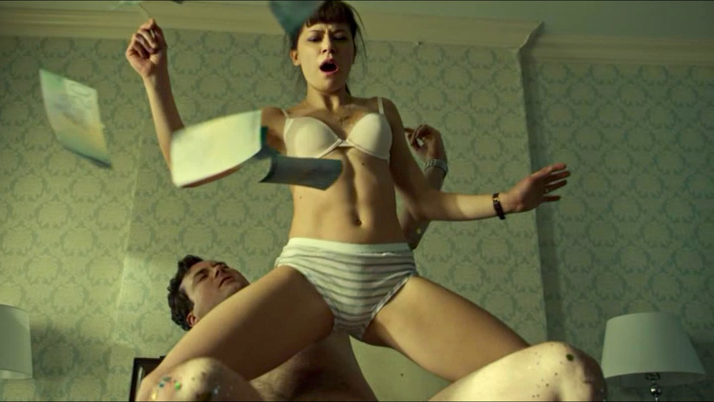 orphan black, Tatiana Maslany, woman in underwear on top of a man