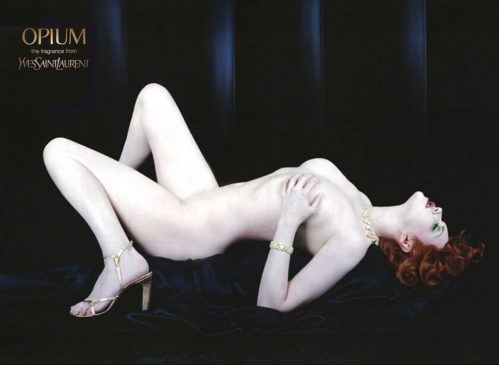 yves saint laurent sophie dahl, woman laying naked in heels  