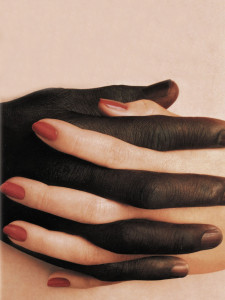 provocative posters, holding hands, black and white, interlaced fingers