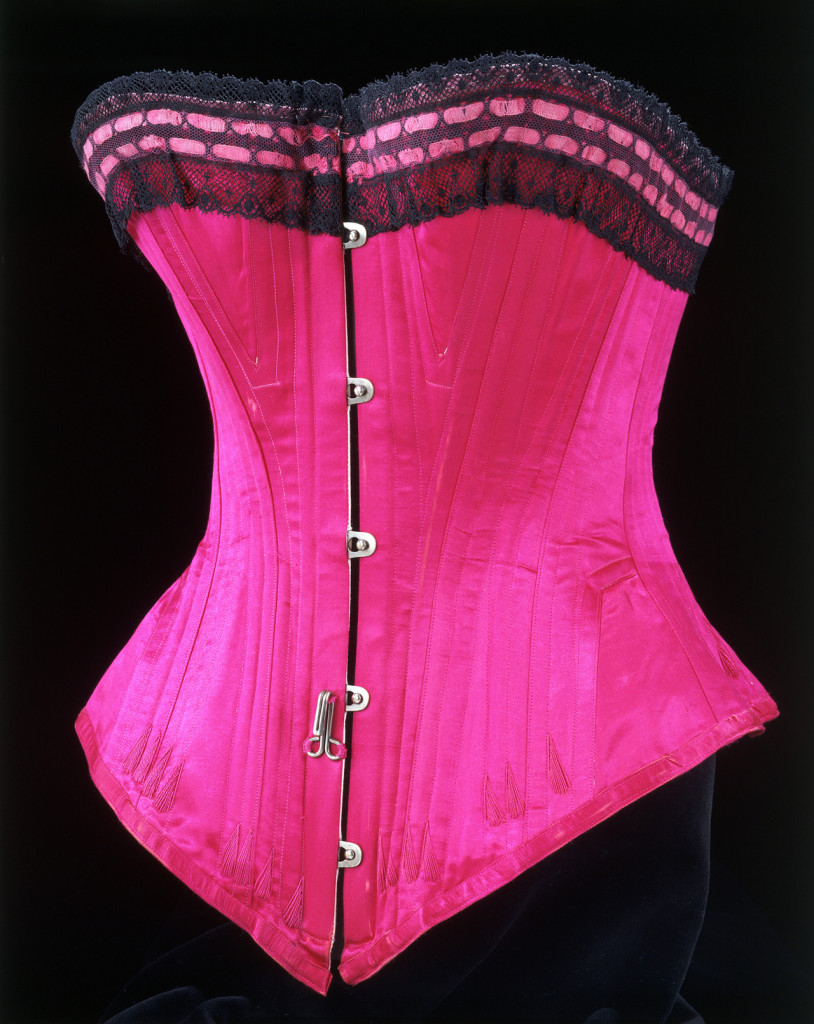 pink silk satin, lace and whalebone corset