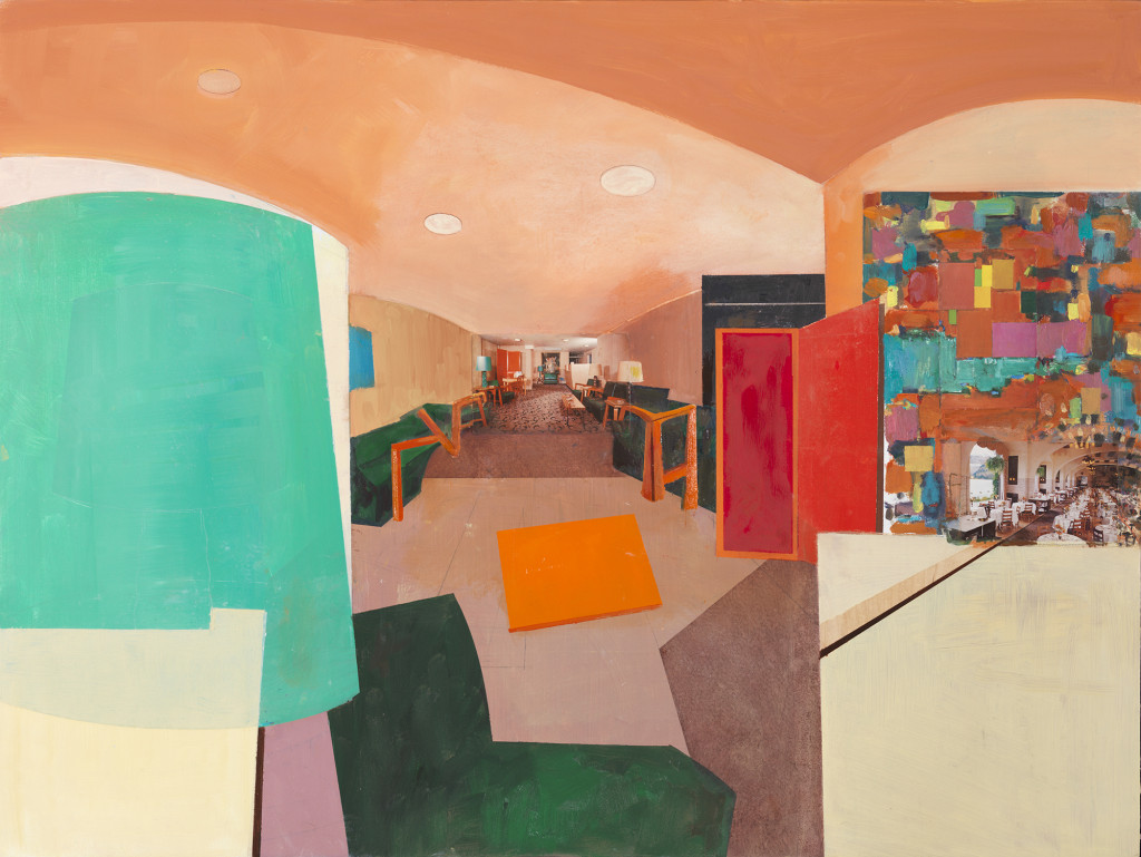 William Wegman Lobby Abstract, 2015 oil and postcards on wood panel 30 x 40 inches (76 x 101,5 cm) SW 16056