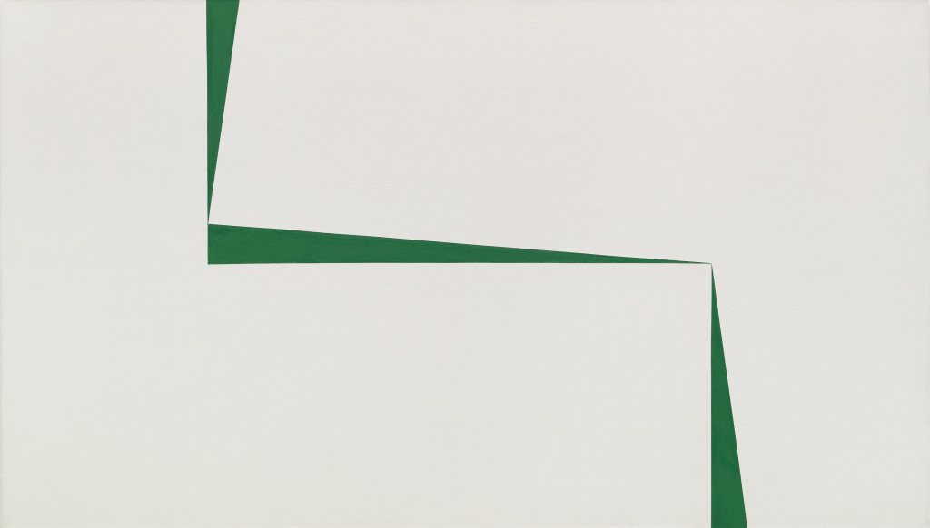 <em>Blanco y Verde</em> (1967), by Carmen Herrera. Acrylic on canvas, 40 x 70 inches. Private collection, New York. © Carmen Herrera.