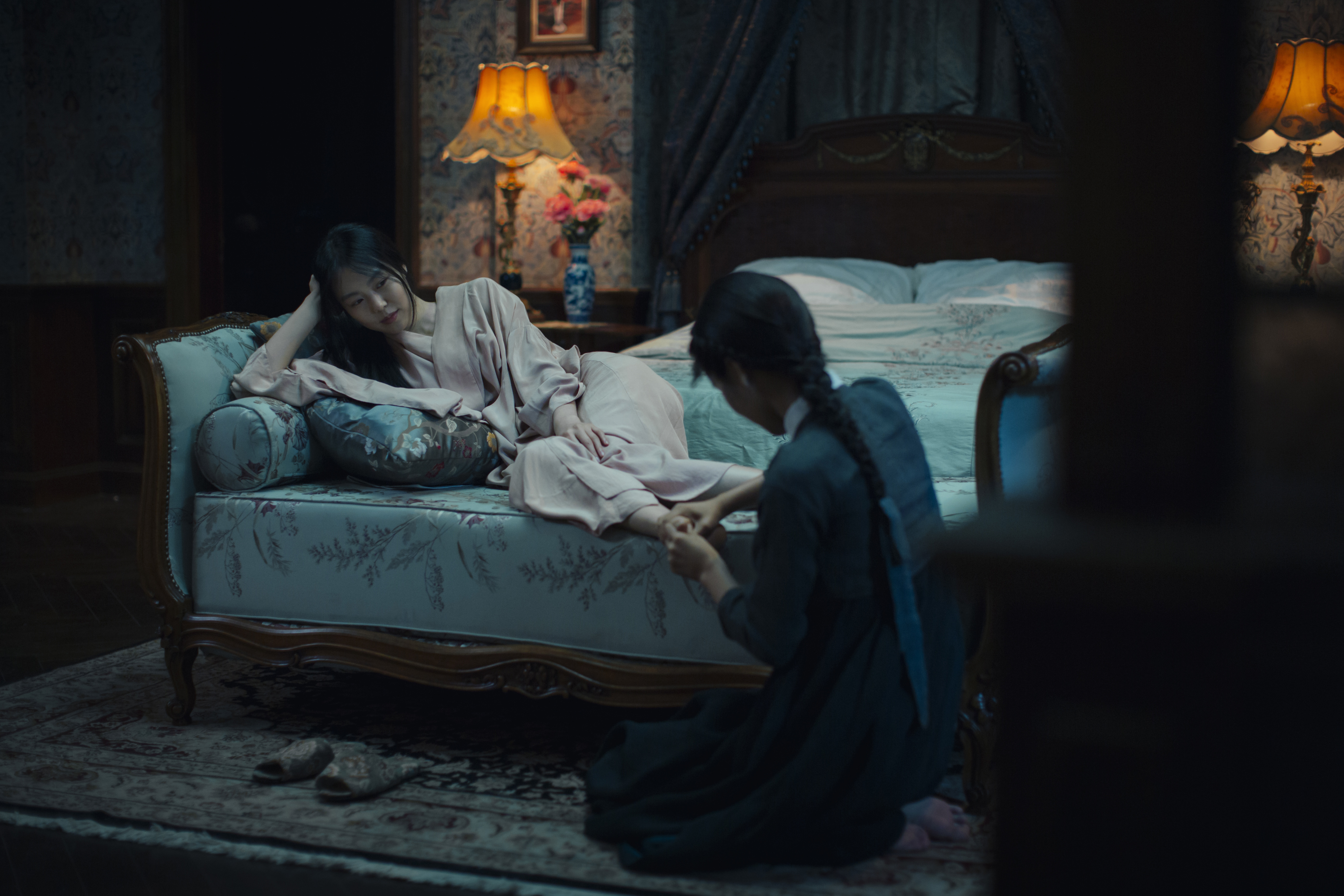 Lady Hideko (Kim Min-hee) is attended to by her Korean servant,, Sookee (Kim Tae-ri) in The Handmaiden, a period thriller set in colonial Korea of the 1930s, directed by Park Chan-wook. Photo courtesy of Amazon Studios and Magnolia Pictures.