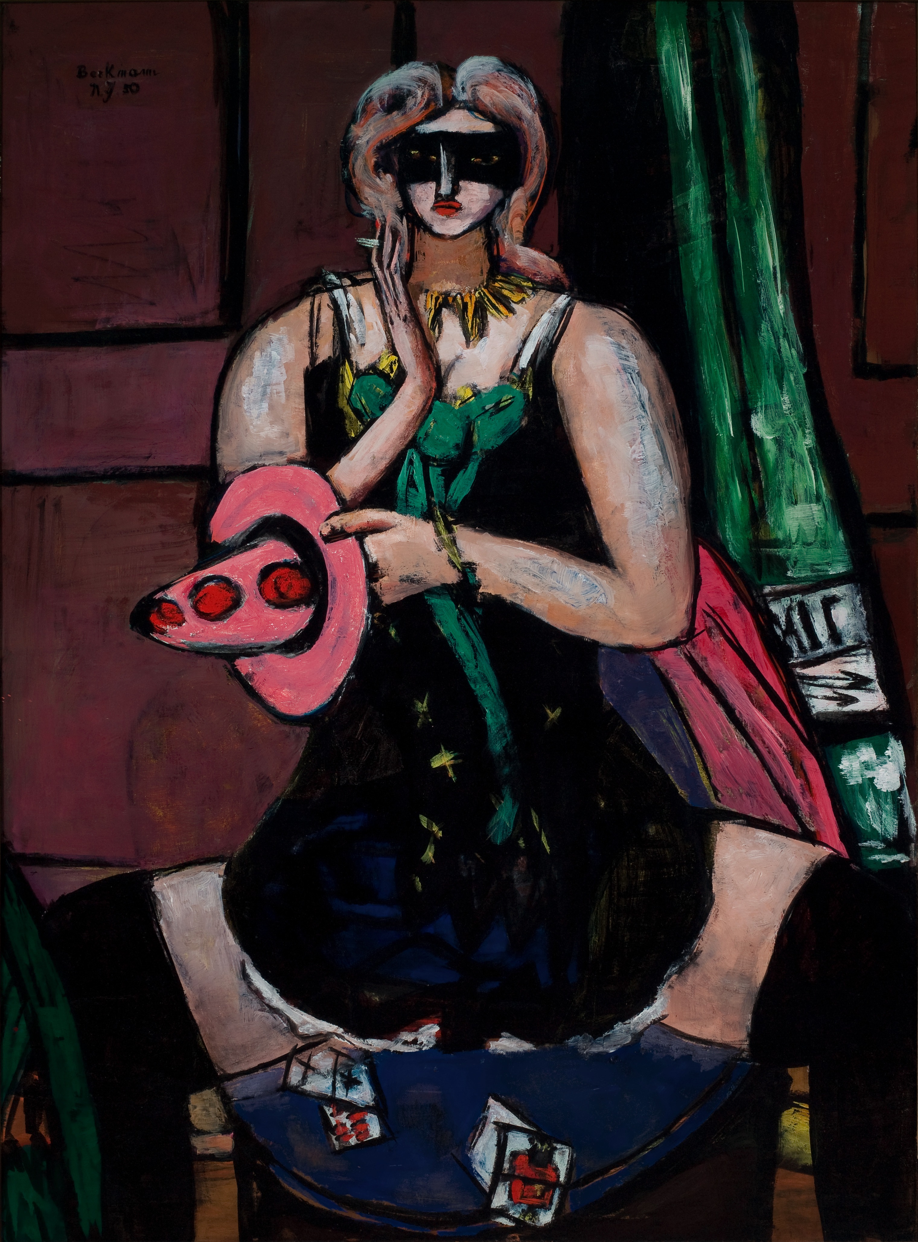 Carnival Mask, Green, Violet and Pink (Columbine) (1950), by Max Beckmann. Oil on canvas, 53.375 × 39.8625 inches; framed: 61.375 × 47.75 × 1.75 inches. Saint Louis Art Museum. © 2016 Artists Rights Society (ARS), New York / VG Bild-Kunst, Bonn.