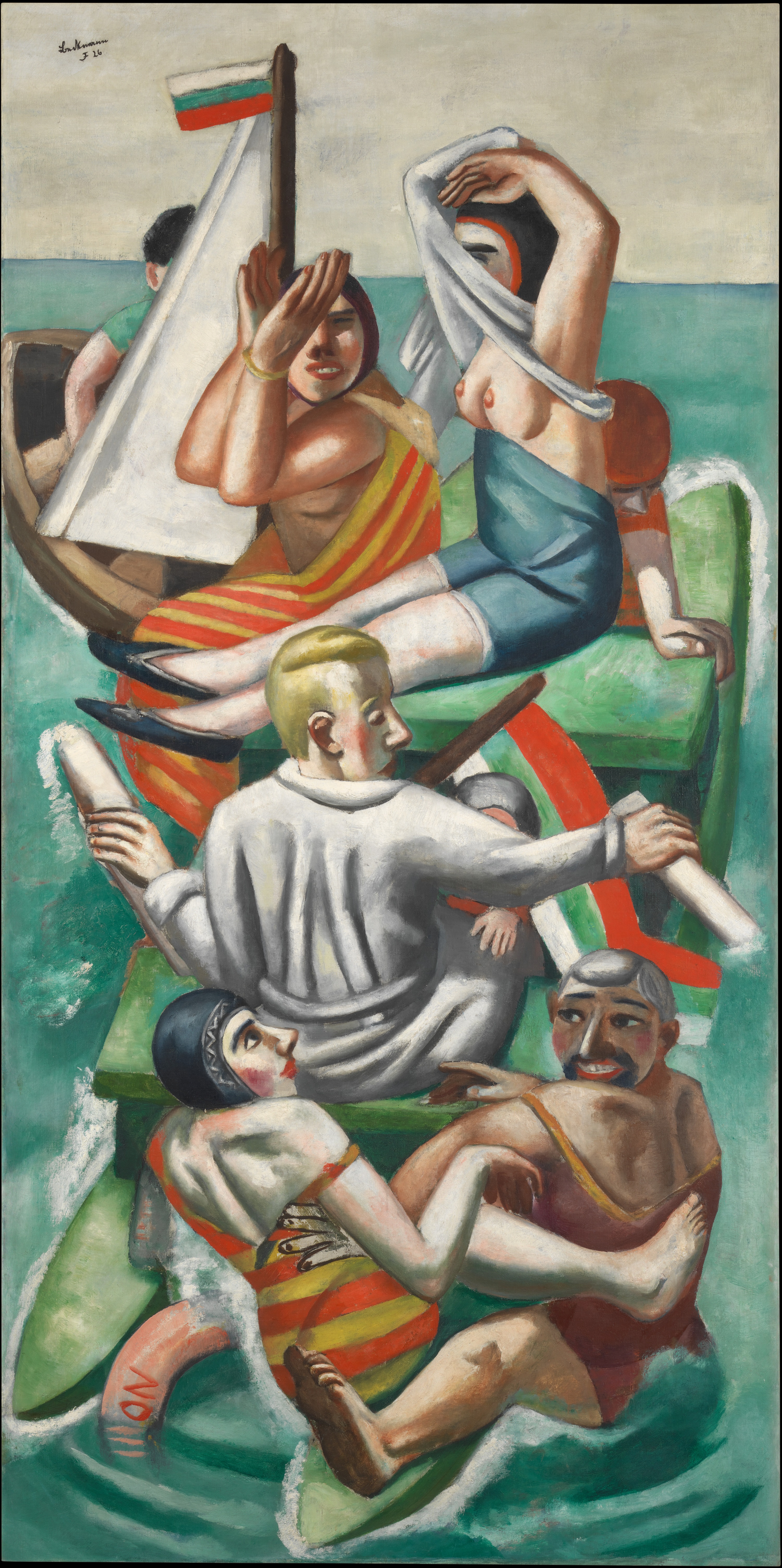 The Bark (1926), by Max Beckmann. Oil on canvas, 70 × 35 inches; framed: 71.5 × 36.125 inches. Richard L. Feigen, New York. © 2016 Artists Rights Society (ARS), New York / VG Bild-Kunst, Bonn.