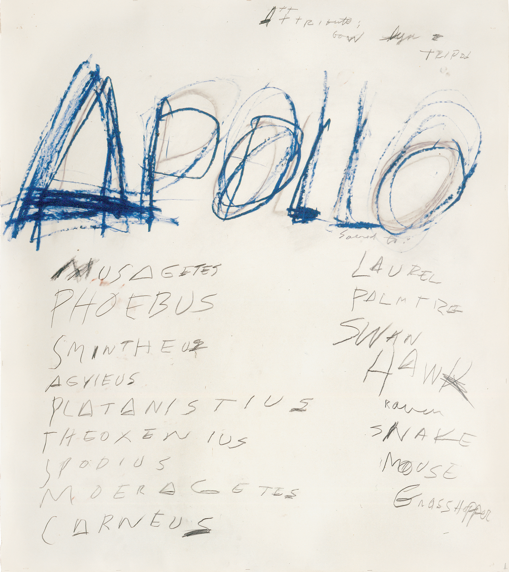 Apollo (1975), by Cy Twombly. Oil pastel and pencil on paper, 150 x 134 cm. Cy Twombly Foundation. © Cy Twombly Foundation, courtesy Archives Nicola Del; Roscio. Photo: © Mimmo Capone.