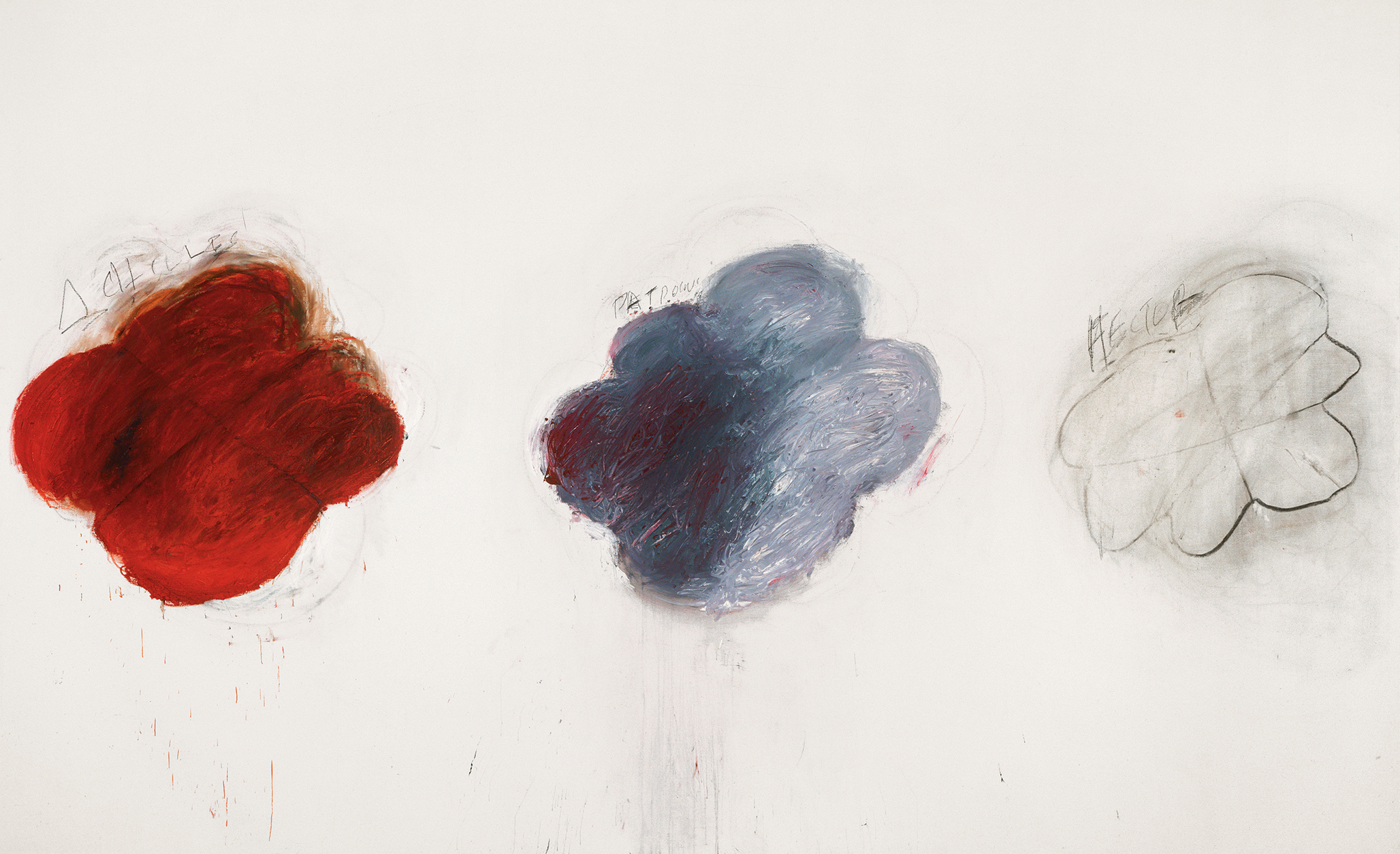 Fifty Days at Iliam Shades of Achilles, Patroclus and Hector, Part VI (1978), by Cy Twombly. Oil, oil crayon and pencil, 299.7 x 491.5 cm. Philadelphia Museum of Art. © Courtesy of Philadelphia Museum of Art, Philadelphia.