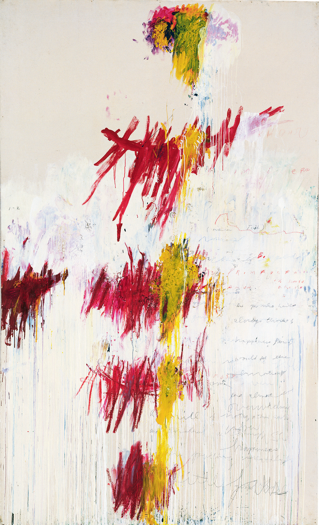 Quattro Stagioni: Primavera (1993–95), by Cy Twombly. Acrylic, oil, colored crayon and pencil on canvas, 313.2 x 189.5 cm. Tate, London. © Tate, London 2016.