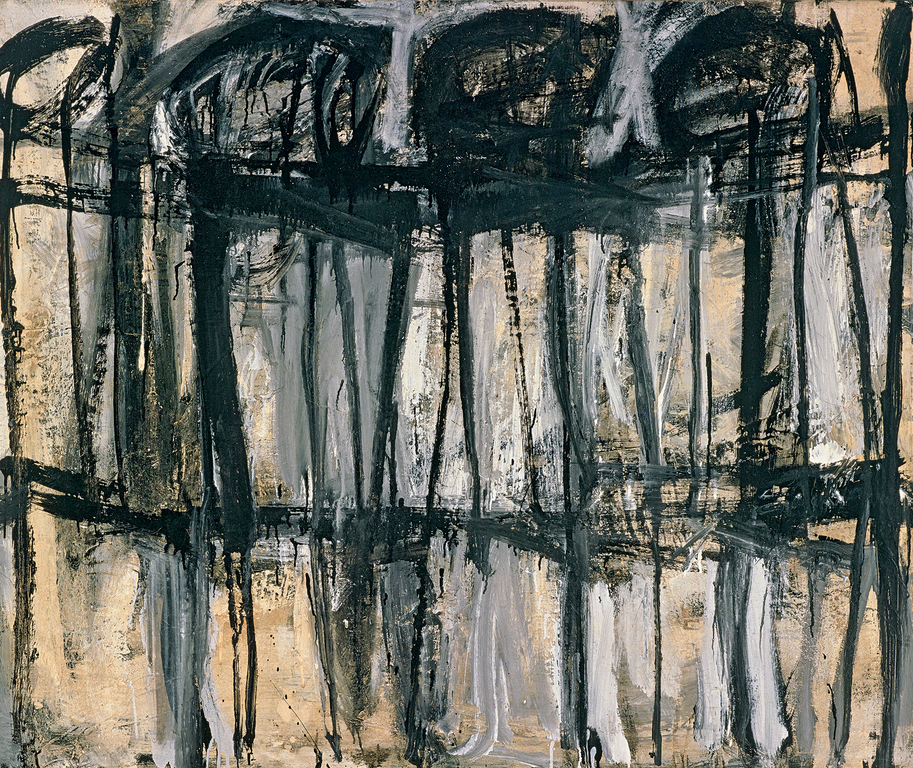 Untitled (Lexington) (1951), by Cy Twombly. Industrial paint on canvas, 101.6 x 121.9 cm. Cy Twombly Foundation. © Cy Twombly Foundation, courtesy Archives Nicola Del Roscio.