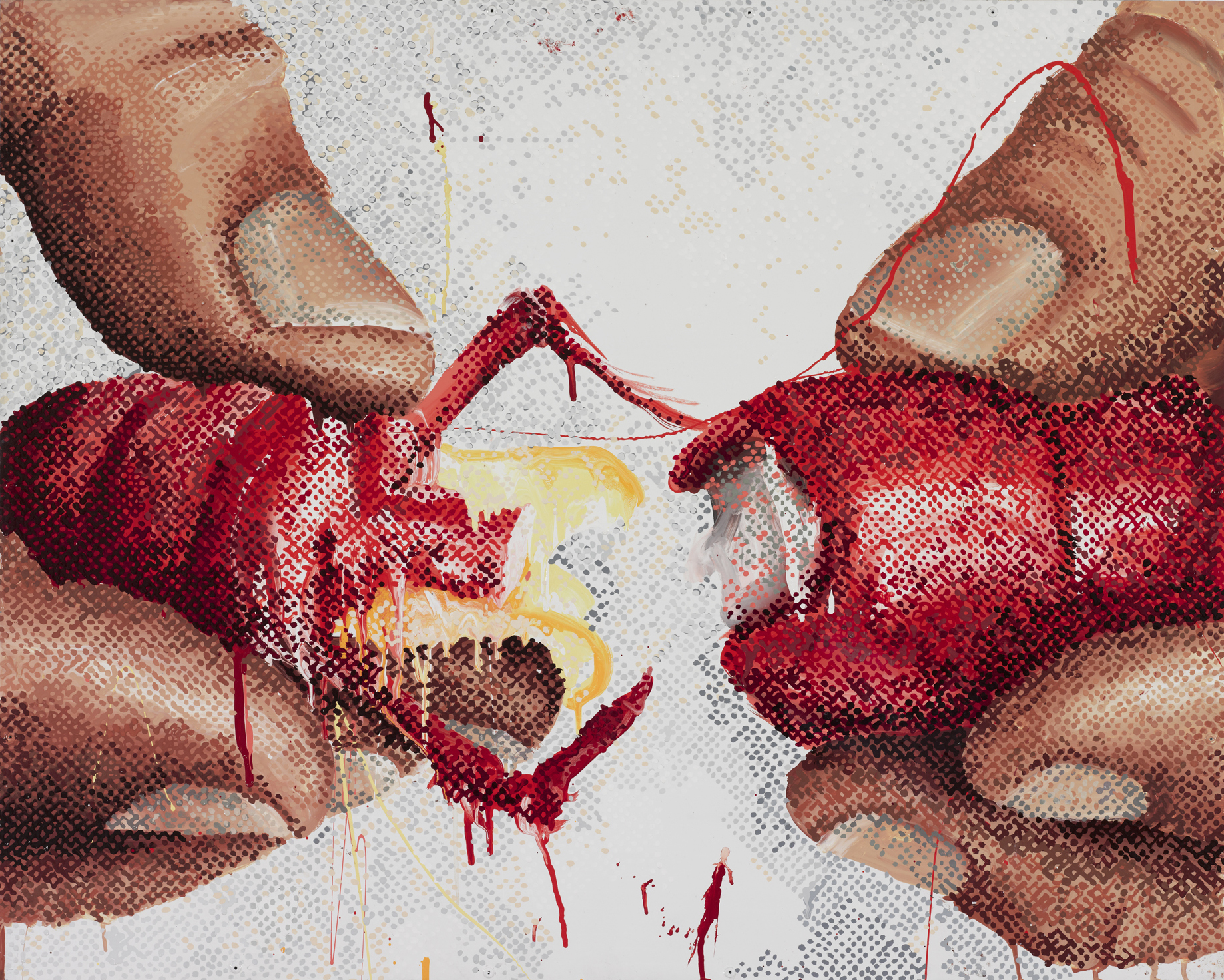 100 Food Porn #9 (1989–90), by Marilyn Minter. Enamel on metal, 24 x 30 inches. Hort Family Collection.