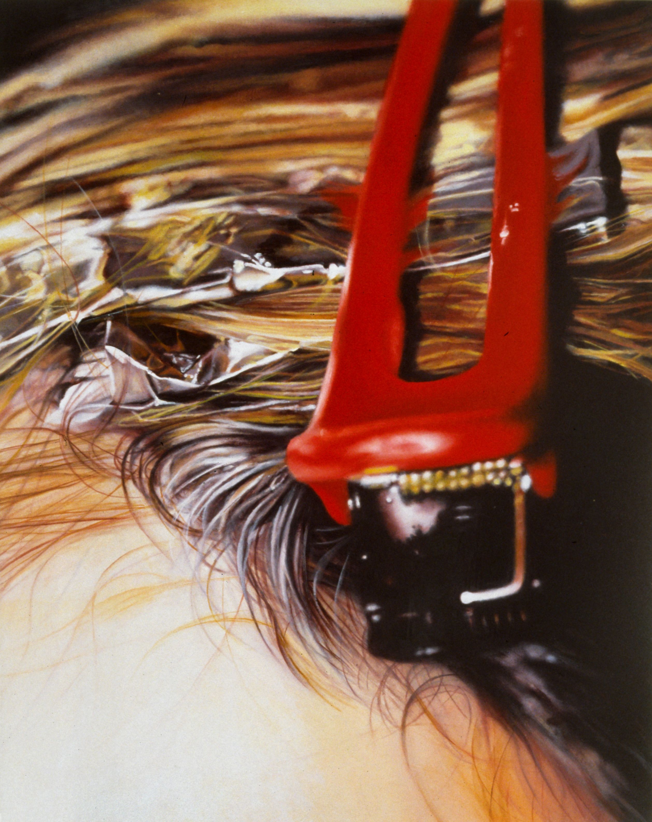 Clip (2005), by Marilyn Minter [cropped]. Enamel on metal, 30 x 24 inches. collection of Gregory R. Miller and Michael Wiener, New York.
