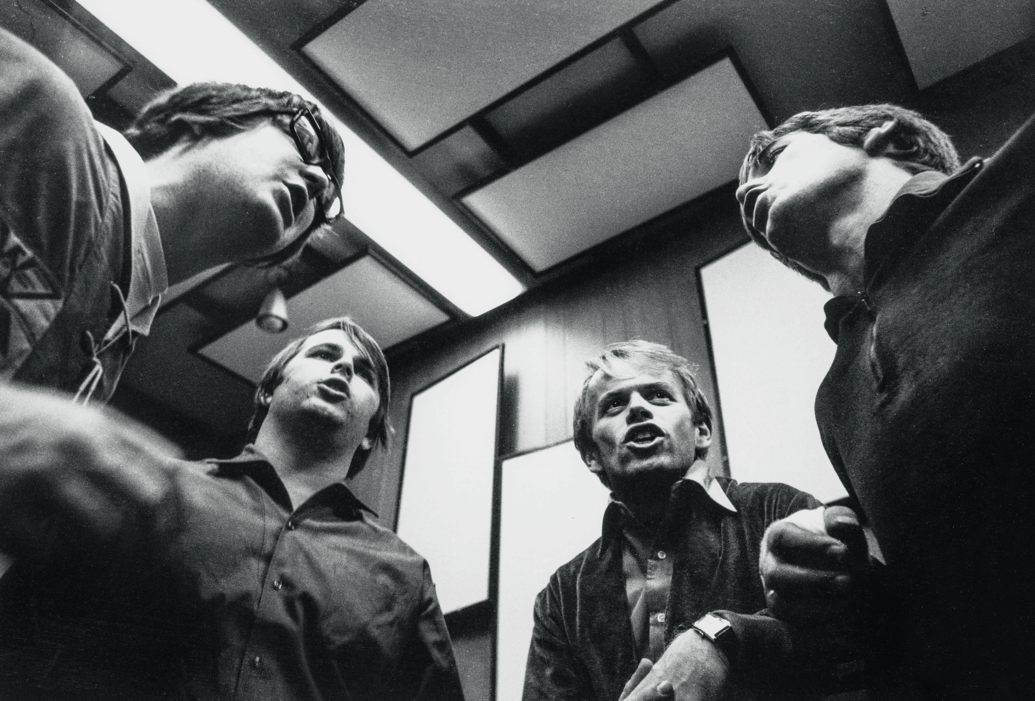 The Beach Boys laying down vocals for their groundbreaking Pet Sounds album. Photo by George Jerman, Studio 3, United Western Recorders, Hollywood, c. 1966. © George Jerman/Capitol Photo Archives.