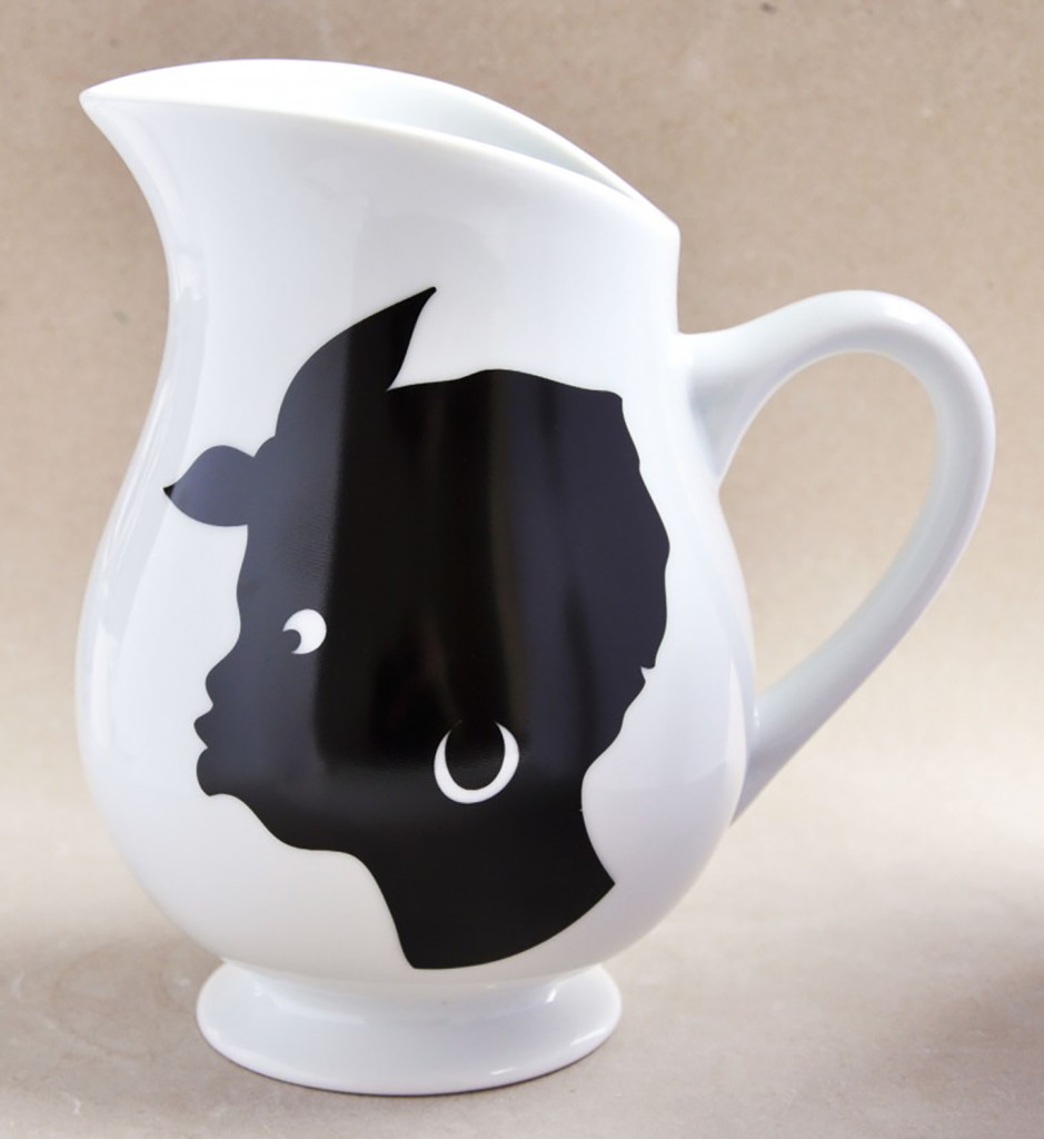 Untitled by Kara Walker (2014). Two-sided porcelain pitcher, 8 x 7 1/2 x 5 ½ inches (edition of 1,000). Courtesy Jim Kempner Fine Art. 
