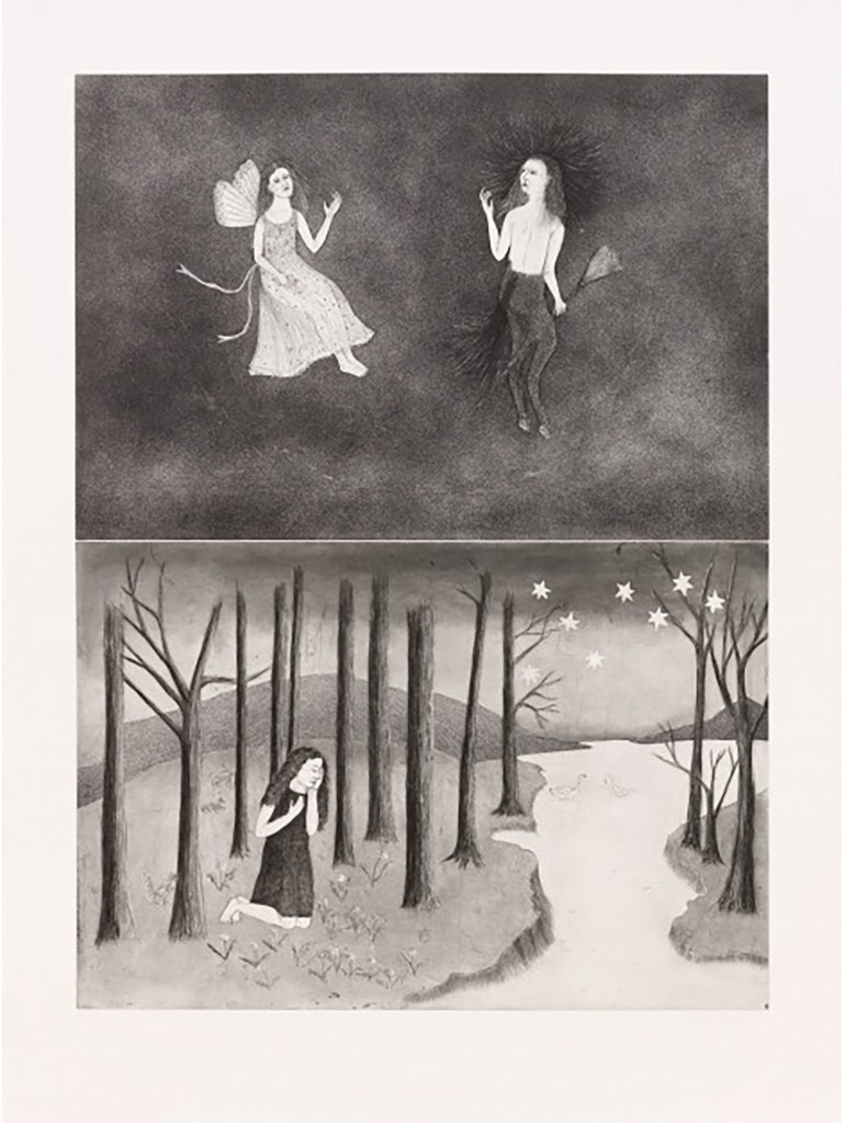 Trinity/Heaven & Earth by Kiki Smith (2000). Etching, paper size: 58 x 44 inches/image size: 48 x 36 inches (edition of 24). Courtesy Jim Kempner Fine Art. 
