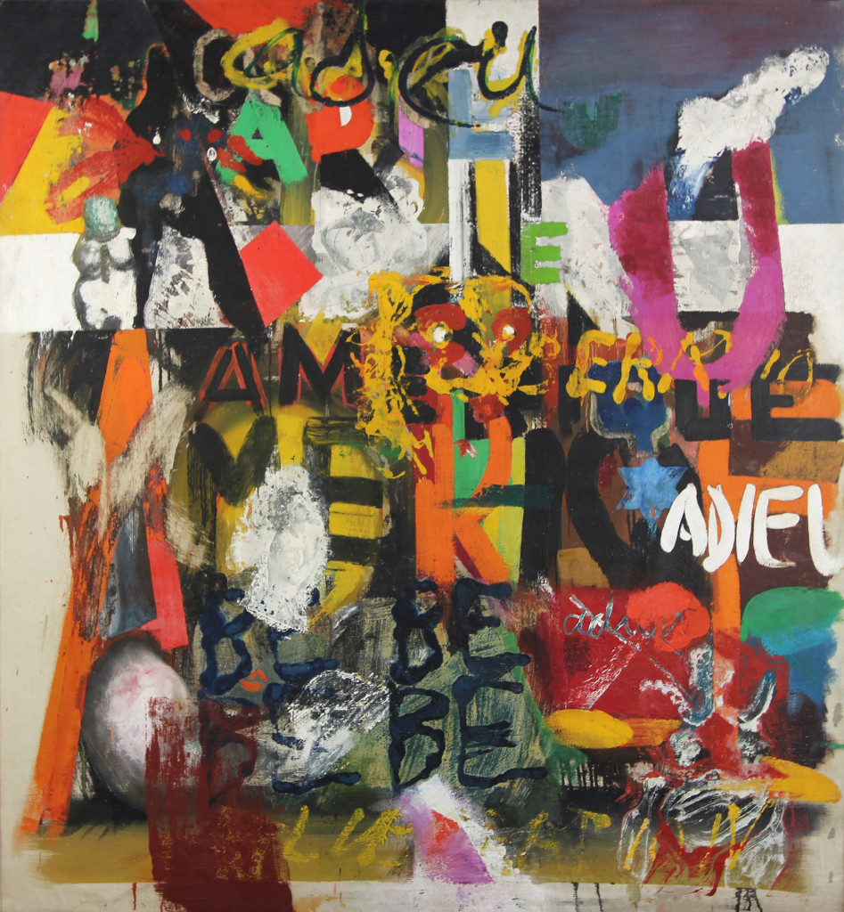 Adieu Amerique by Boris Lurie (1959–1960 ). Oil on canvas, 55 1/2 x 51 1/2 inches. Boris Lurie Art Foundation, New York.