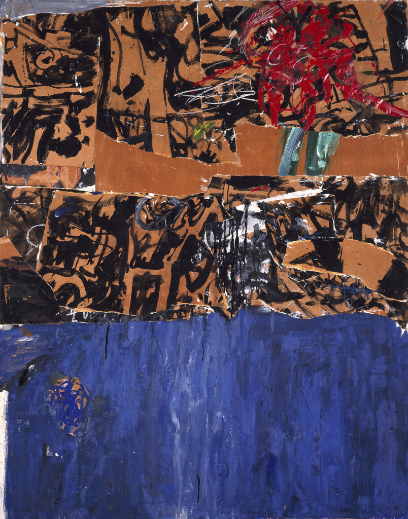 Blue Blue Blue by Allan Kaprow (1956 ). Collage and oil on canvas, 60 x 47 1/2 inches.  Allan Kaprow Estate. Courtesy Hauser and Wirth, New York.