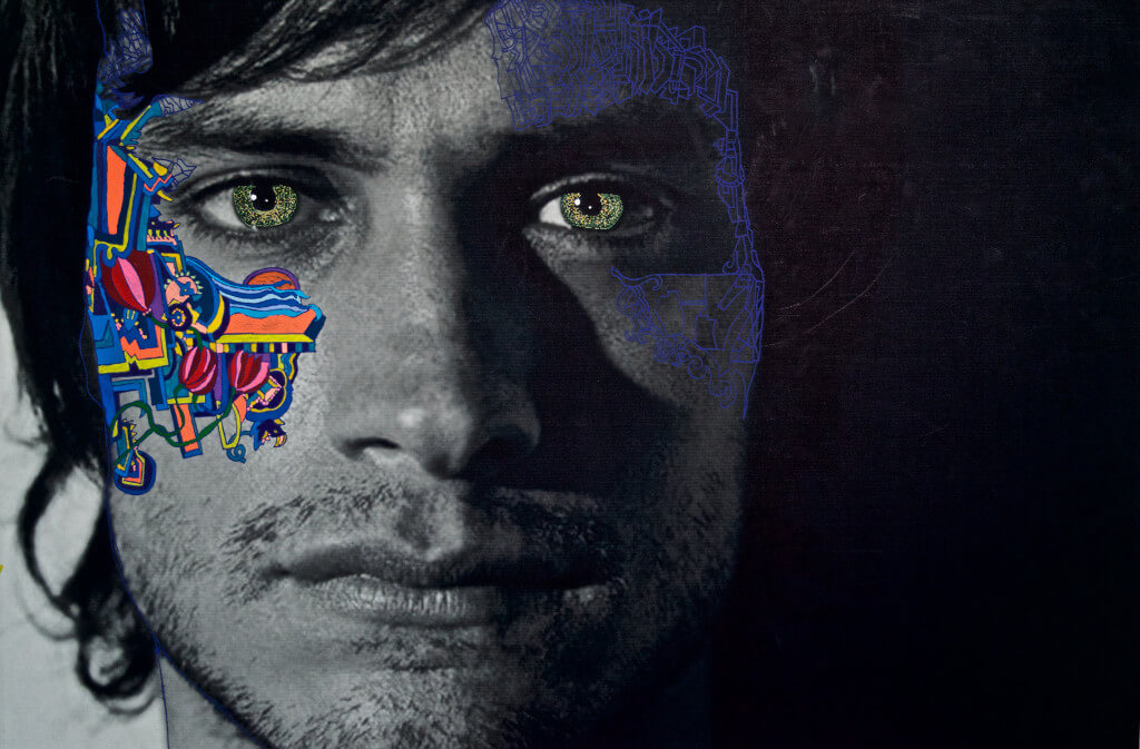 Gael Garcia Bernal by Ariel Shallit. Archival digital print and acrylic on canvas, 30 x 20 inches. Courtesy of the Jim Kempner Gallery.