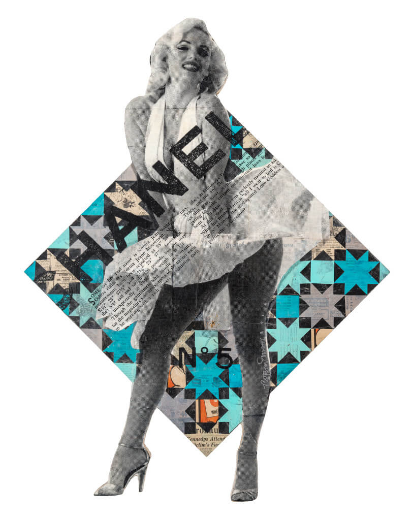 Backwards with Time by Robert Mars. Mixed media on wood panel with epoxy resin, 55 x 42 inches.