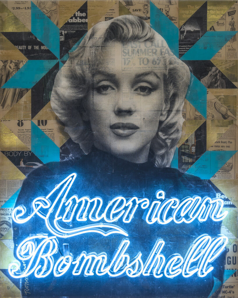 Golden Age by Robert Mars. Mixed media on wood panel with epoxy resin with neon tubing, 50 x 40 inches. Courtesy of DTR Modern.