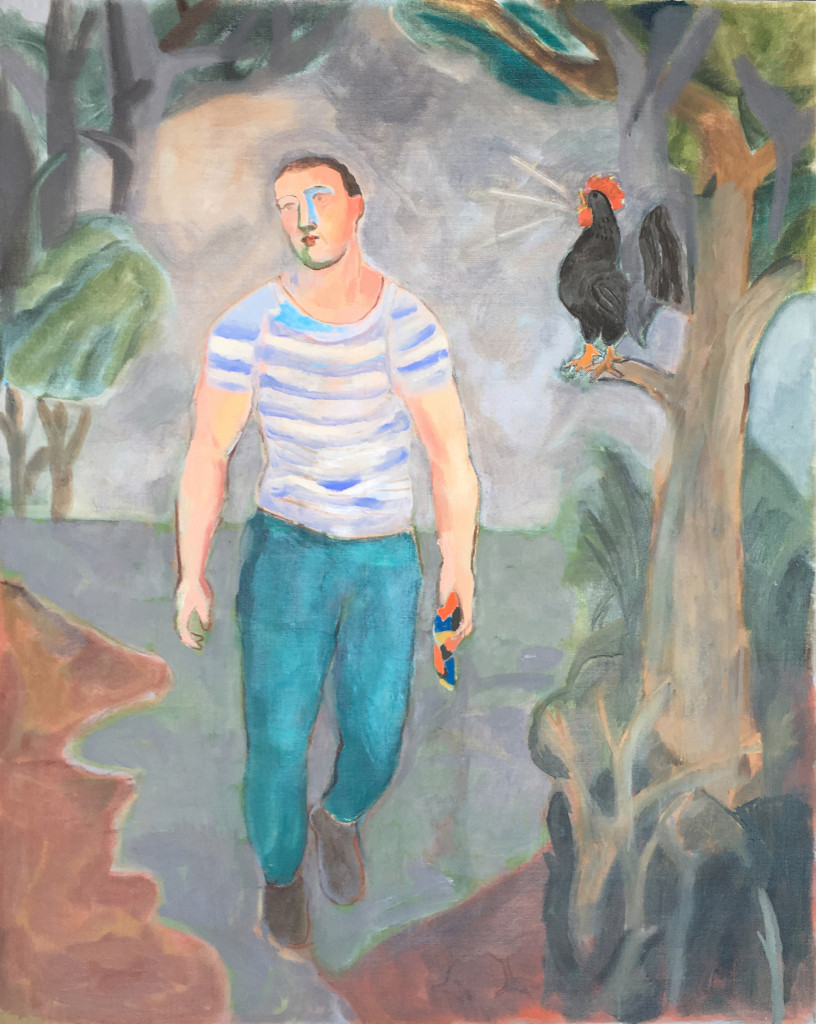 The Wayfarer (Awakening Call) (2017) by Sandro Chia. Oil on Canvas, 63.78 x 51.18 inches. Courtesy of Marc Straus.