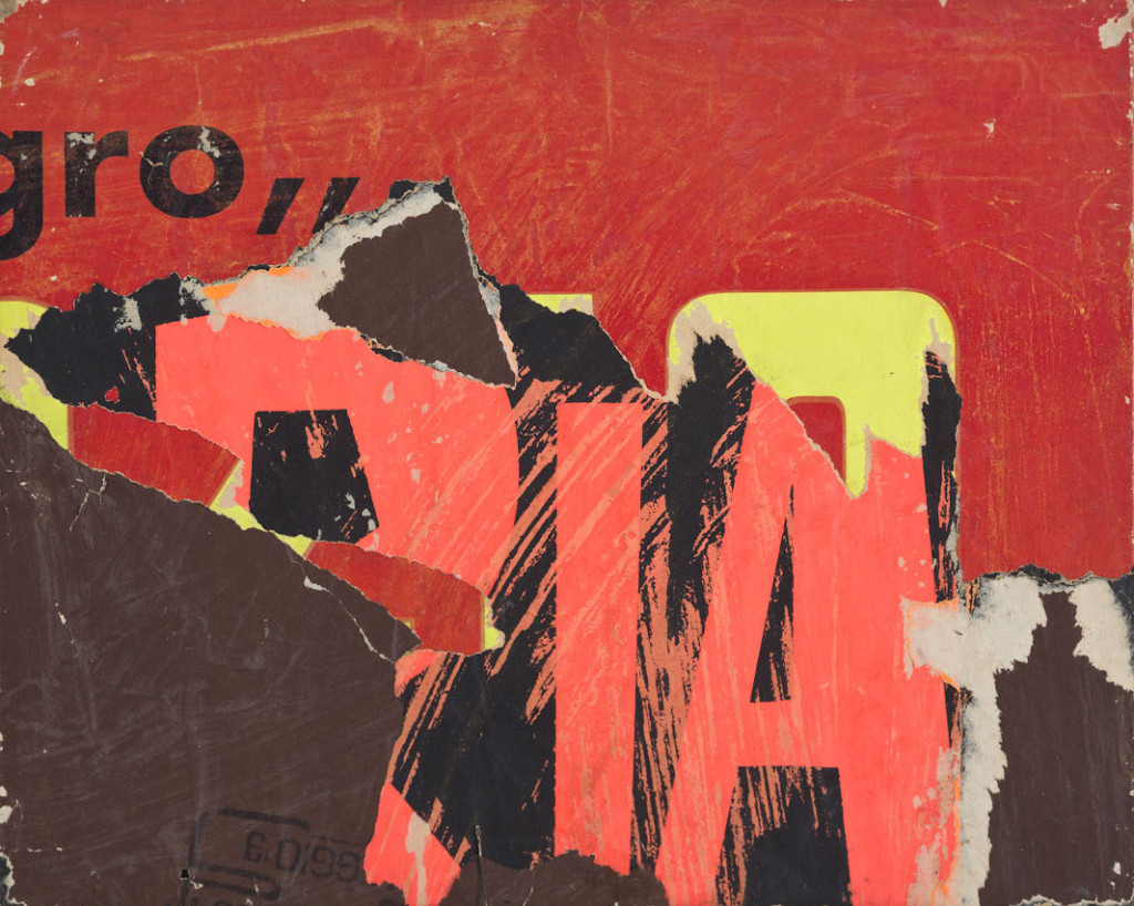 Ria (1958) by Mimmo Rotella. Décollage on canvas, 13 1/4 x 16 x 1 inches. Courtesy of Gladstone 64.
