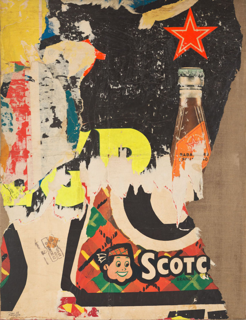 Scotch Brand (1958-1959) by Mimmo Rotella. Décollage on canvas, 51 1/4 x 39 1/4 x 1 inches. Courtesy of Gladstone 64.