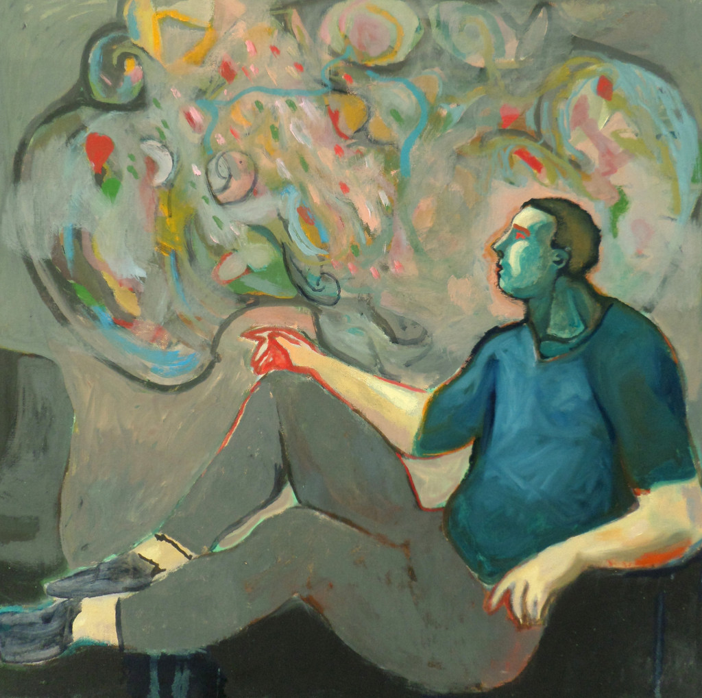 Pittore e Opera (2014) by Sandro Chia. Oil on Canvas, 43 x 43 inches. Courtesy of Marcus Straus.