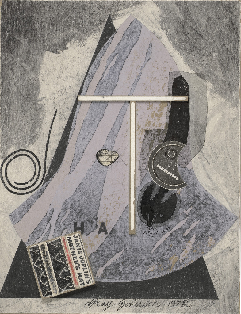 Janis Joplin's Mother's Hat, (1972-88). Ink and collage on board in artist's frame, 20 1/8 x 16 1/4 x 1 1/2 inches. © The Estate of Ray Johnson.
