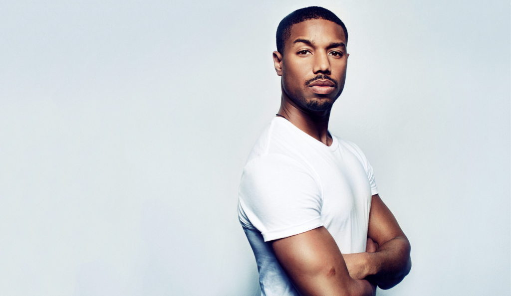Michael B Jordan Wearing a Classic White T-Shirt