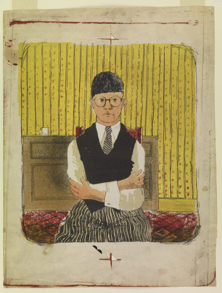 David Hockney "Self Portrait" 1954 Lithograph in five colors A.P. I 11 1/2 x 10 1/4" © David Hockney Photo Credit: Richard Schmidt Collection The David Hockney Foundation