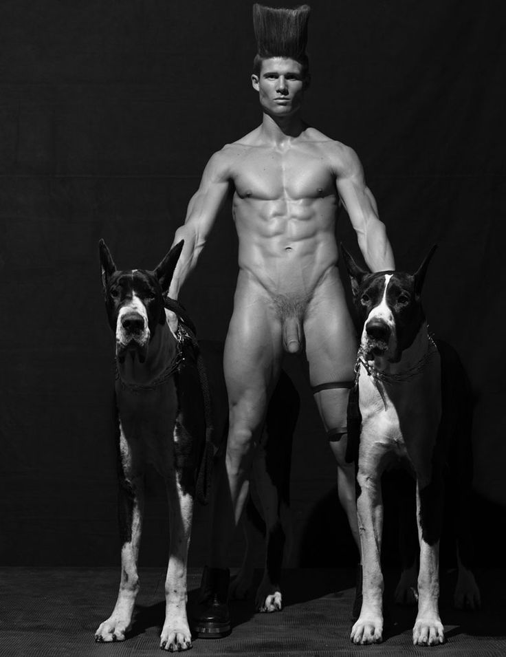 Nude male with mohawk and great danes by Stephen Klein