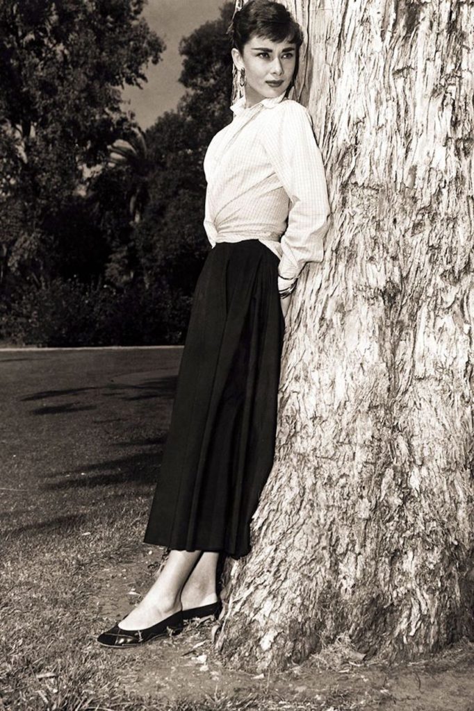 Former ballet dancer/actress Audrey Hepburn, made the ballet flat famous