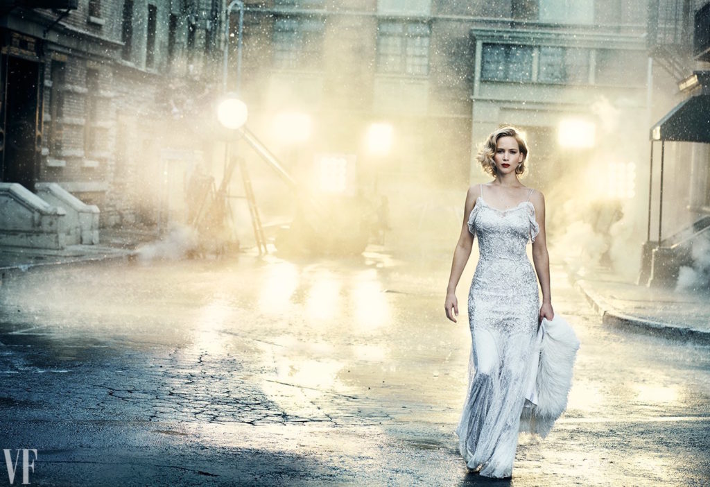 Jennifer Lawerence night street in white gown