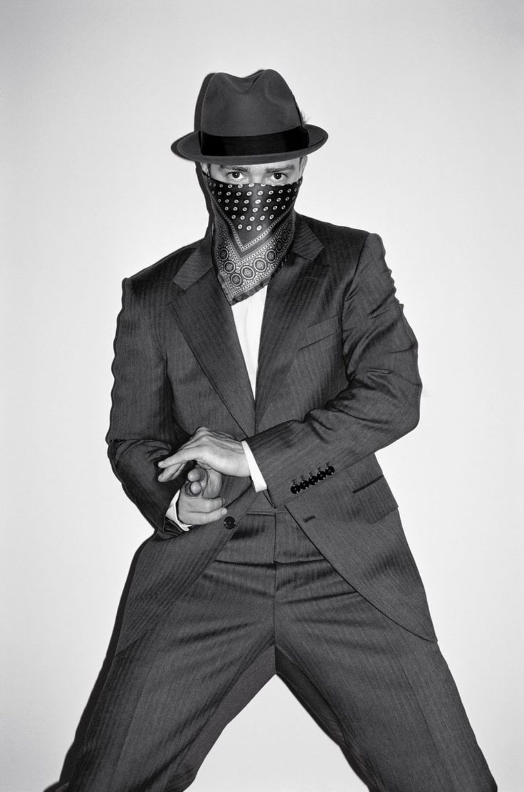 Justin Timberlake wearing a bandana and suit
