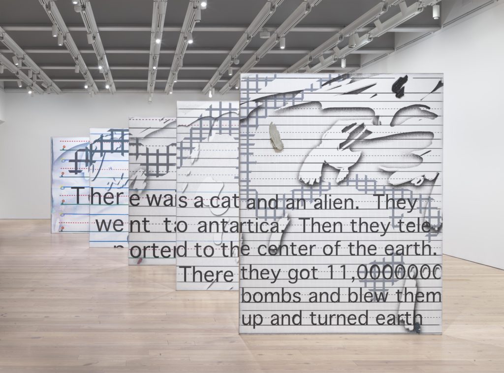Laura Owens (b. 1970), Untitled, 2015 installation view, Whitney Museum of American Art, New York