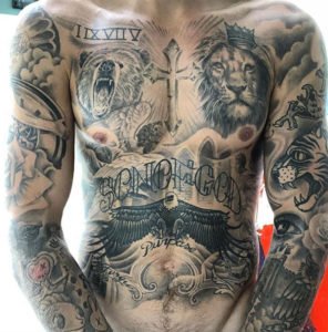 Justin Bieber's sexy chest and arm tattoos by Tattoo Artist Bang Bang
