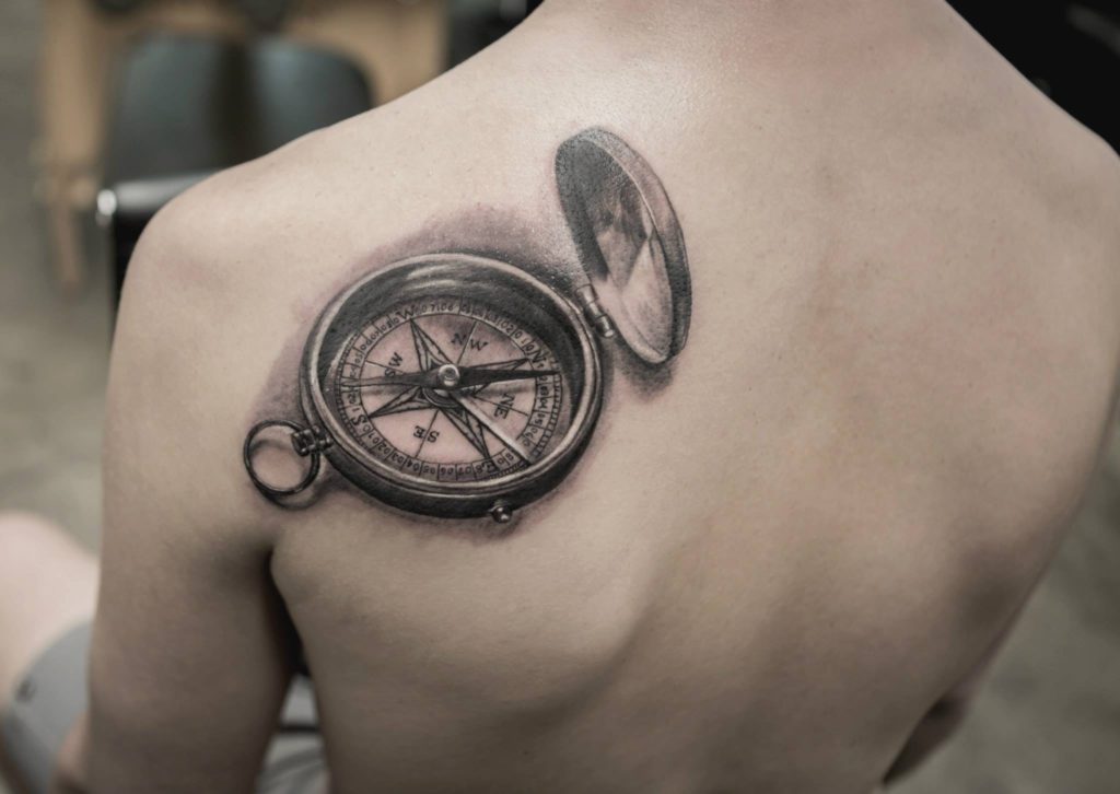 One of the most amazing tattoos by tattoo artist bang bang of a compass that looks three dimensional