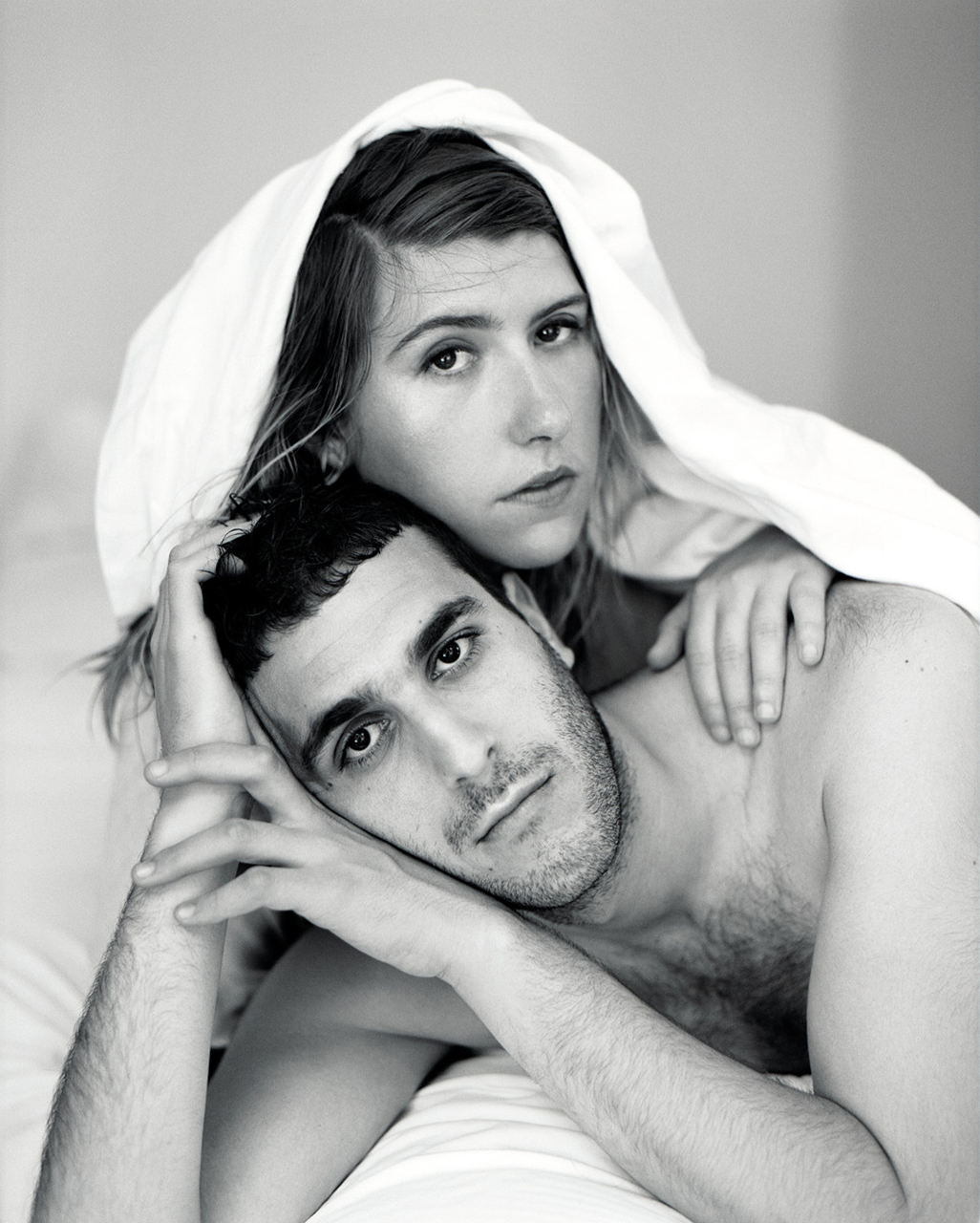Black and white photograph of Fashion Designers Mike Eckhaus and Zoe Latta
