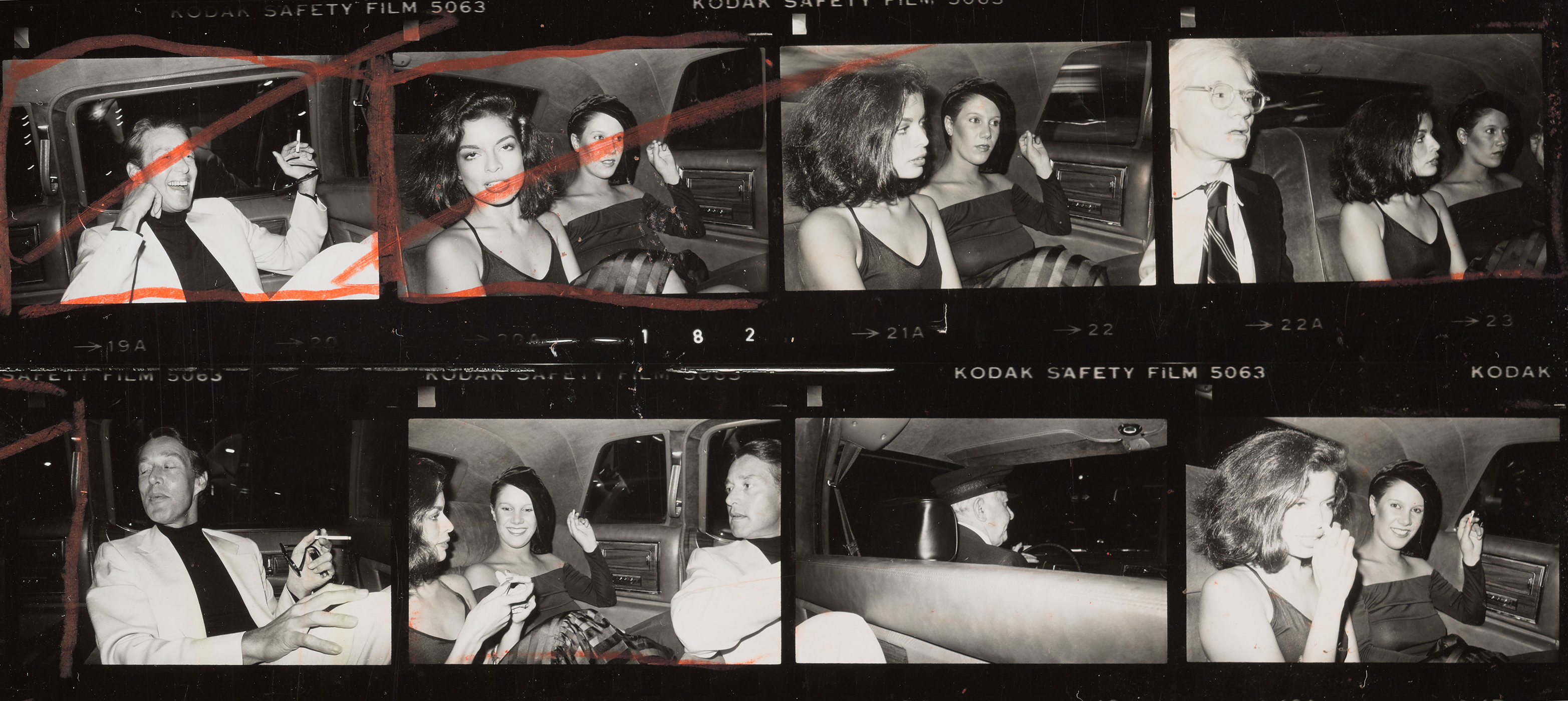 Andy Warhol contact sheet with celebrities in limousine
