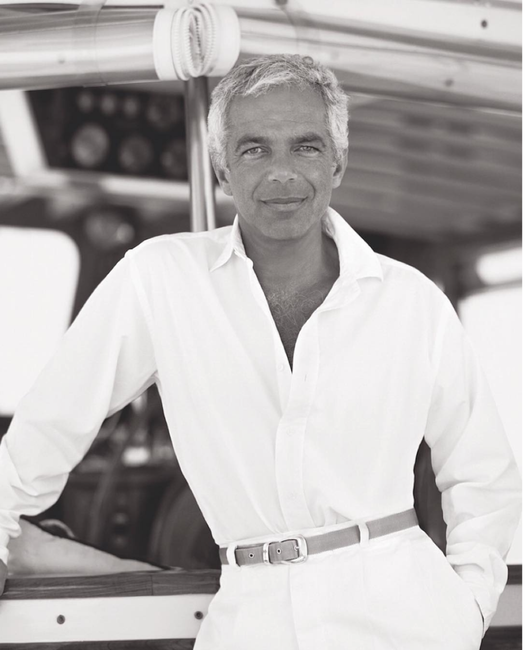 Photograph of Ralph Lauren as a handsome young man aboard a yacht