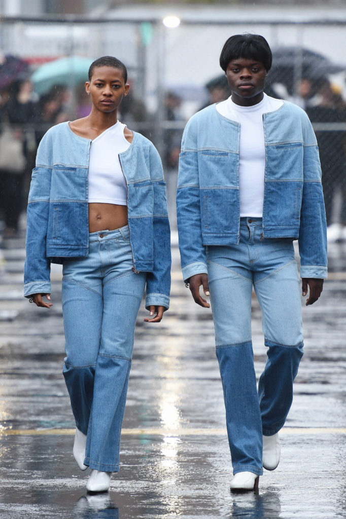 Telfar walking in denim suits