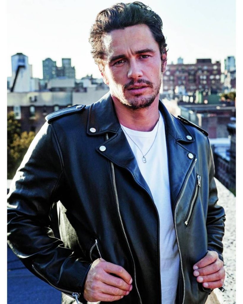 James Franco Wearing a Black Leather Motorcycle