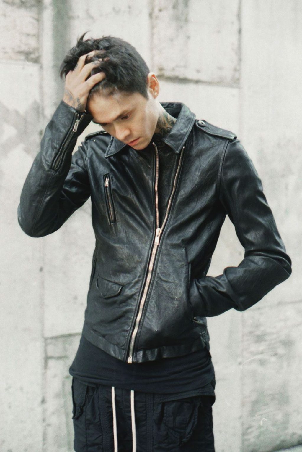 Male Model Wearing Rick Owens Black Motorcycle Jacket