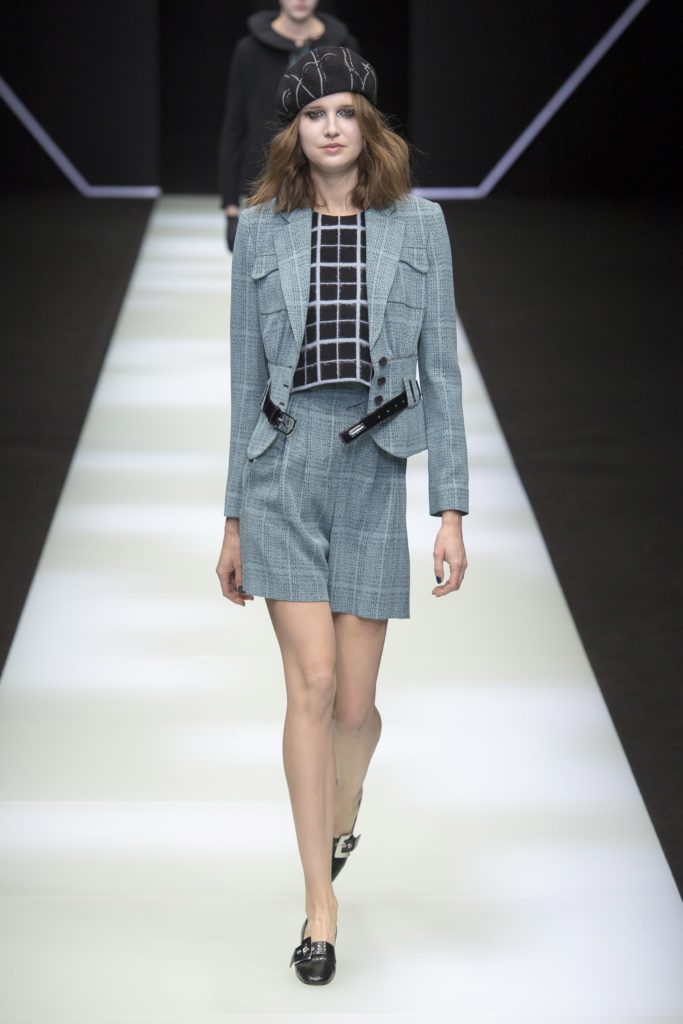 Emporio Armani Fall 2018 runway tweed tartan